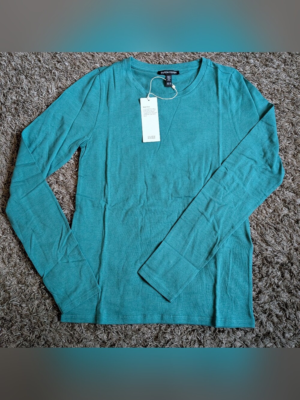 NWT Eileen Fisher Sheer Knit Evergreen Round Neck Slim Long Sleeve Tee XS